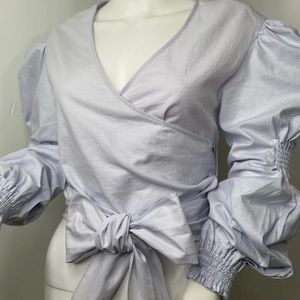 Zara Women’s Lavender Poet’s Top Small Long Puffed Sleeves, Wrap Around, Short